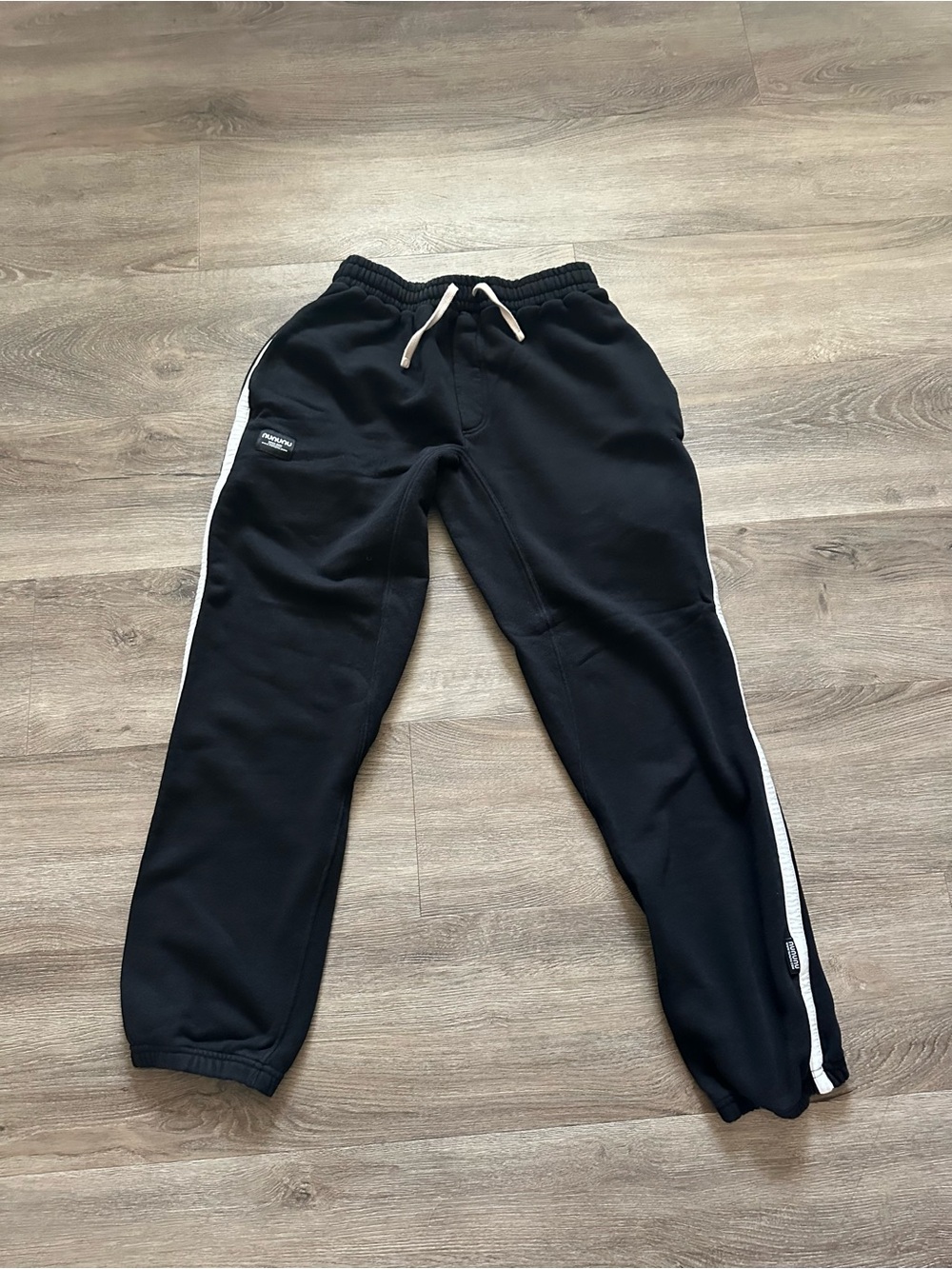 Nununu Big Kids Boys Champion In Black Cotton Sweatpants Wz Side Striped 15-16T